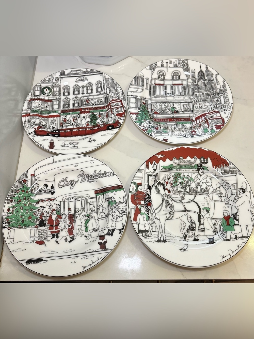 Set of 4 Noritake Epoch Le Restaurant X-MAS 8" Salad Plates E120 Montanez MINT